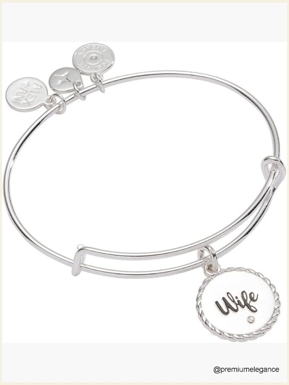 Wife Heart Bangle Bracelet Expandable Crystal Charm